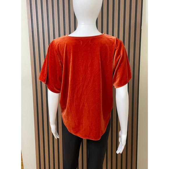Madewell Women’s M Orange Blouse Top Velvet Tee Holiday Flowy Stretch Fall Boho - Picture 2 of 10